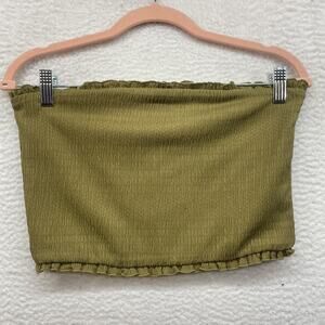 Free People Intimately Tube Top Womens Small Green Smocked Ruffle Bandeau Crop